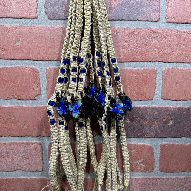 Necklace - Hemp Heart Flower - Blue-hotRAGS.com