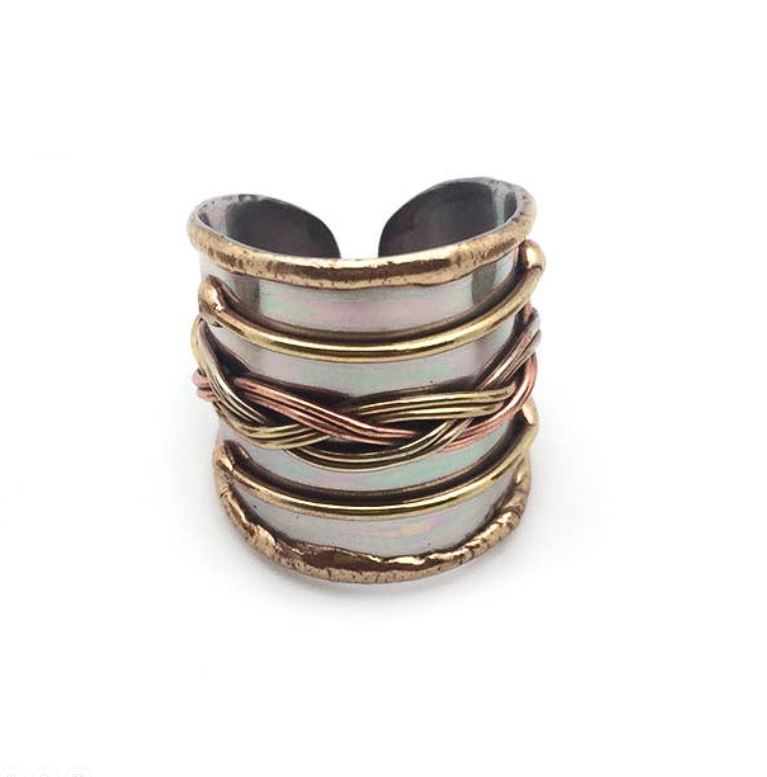 Ring - Mixed Metal Cuff - Twisted Lines-hotRAGS.com