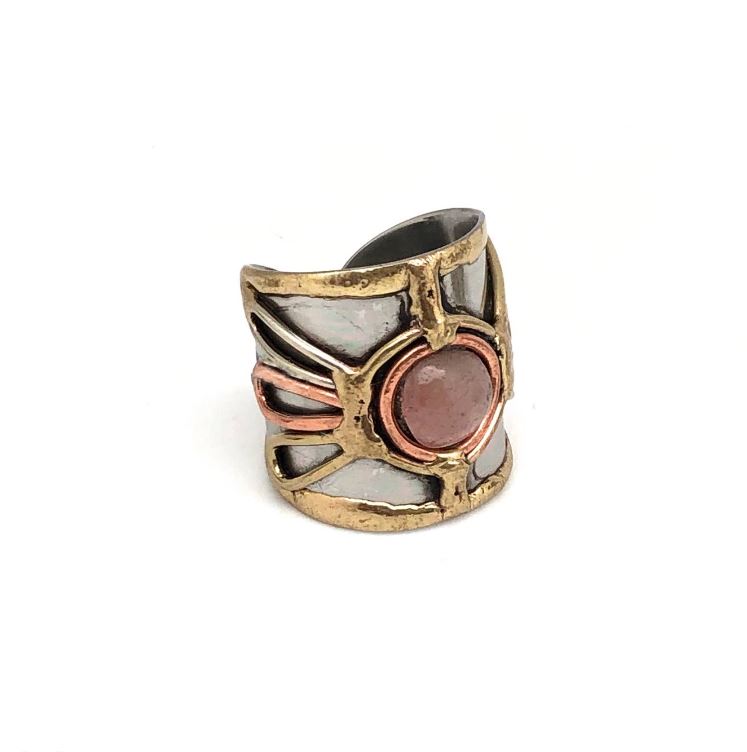 Ring - Mixed Metal Cuff - Single Stone-hotRAGS.com