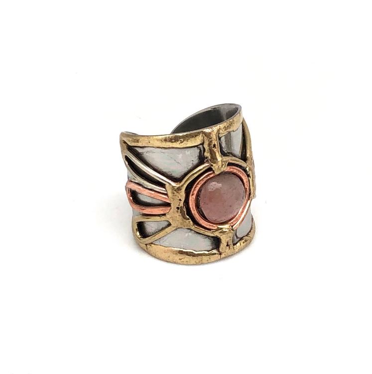 Ring - Mixed Metal Cuff - Single Stone