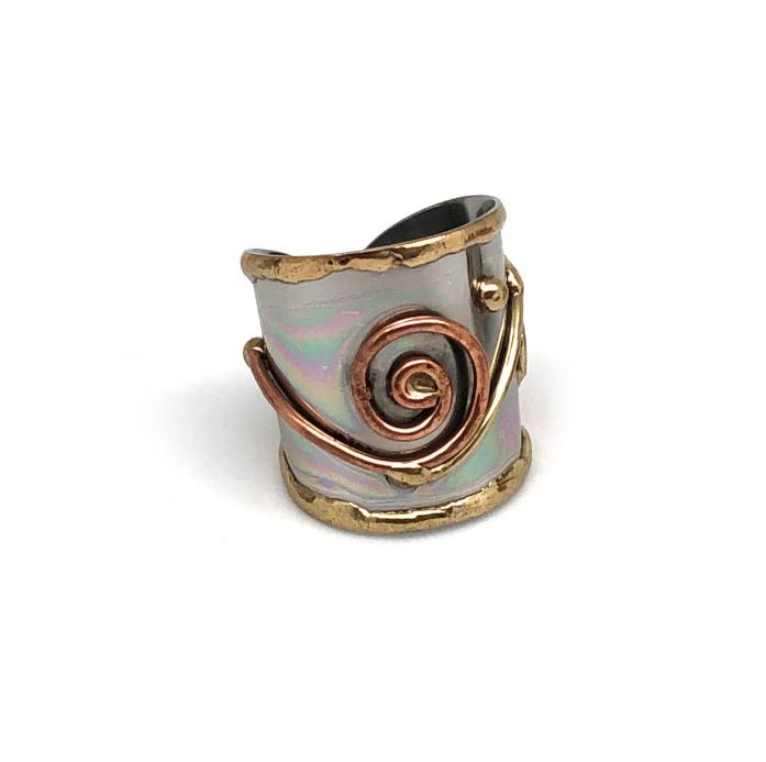 Ring - Mixed Metal Cuff - Chain Swirl