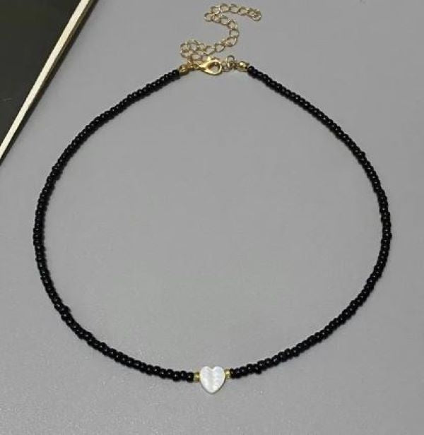 Necklace - Heart Shell - Black-hotRAGS.com