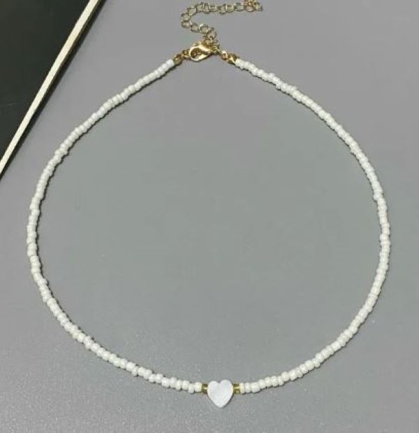 Necklace - Heart Shell - White