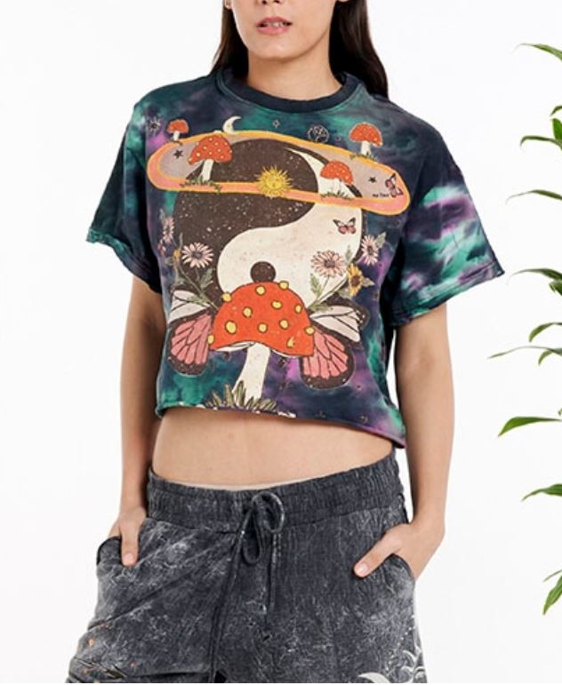 T Shirt Crop Top - Yinyang Mushroom-hotRAGS.com