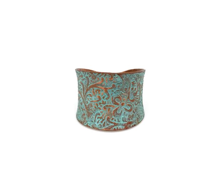 Ring - Multi Colored - Copper Patina Ring – Aqua Floral Paisley-hotRAGS.com
