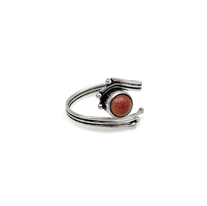 Ring - Silver Wire Wrapped - Silver With Goldstone-hotRAGS.com