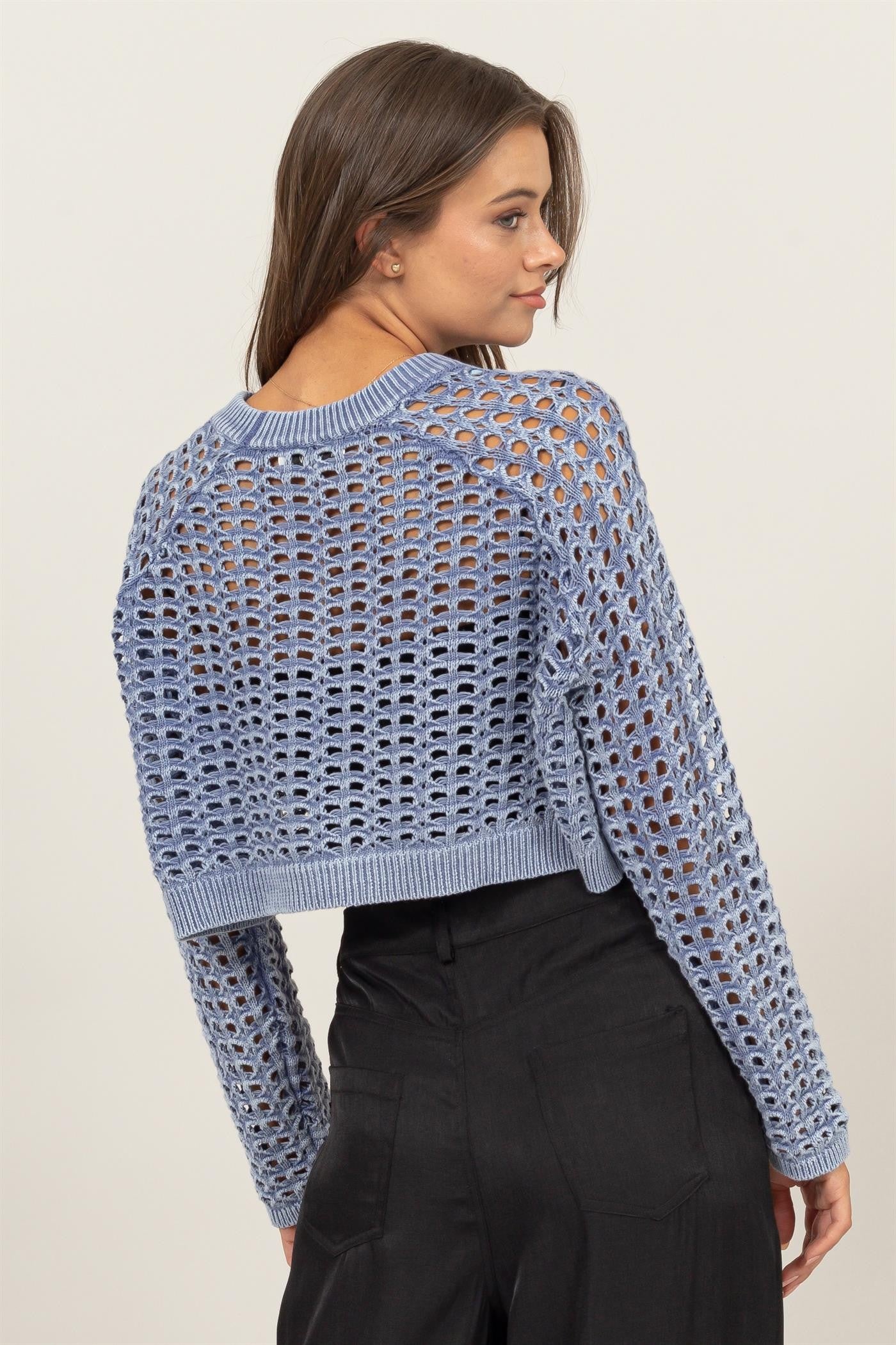 Sweater - Crop Knit 100% Cotton - Blue-hotRAGS.com