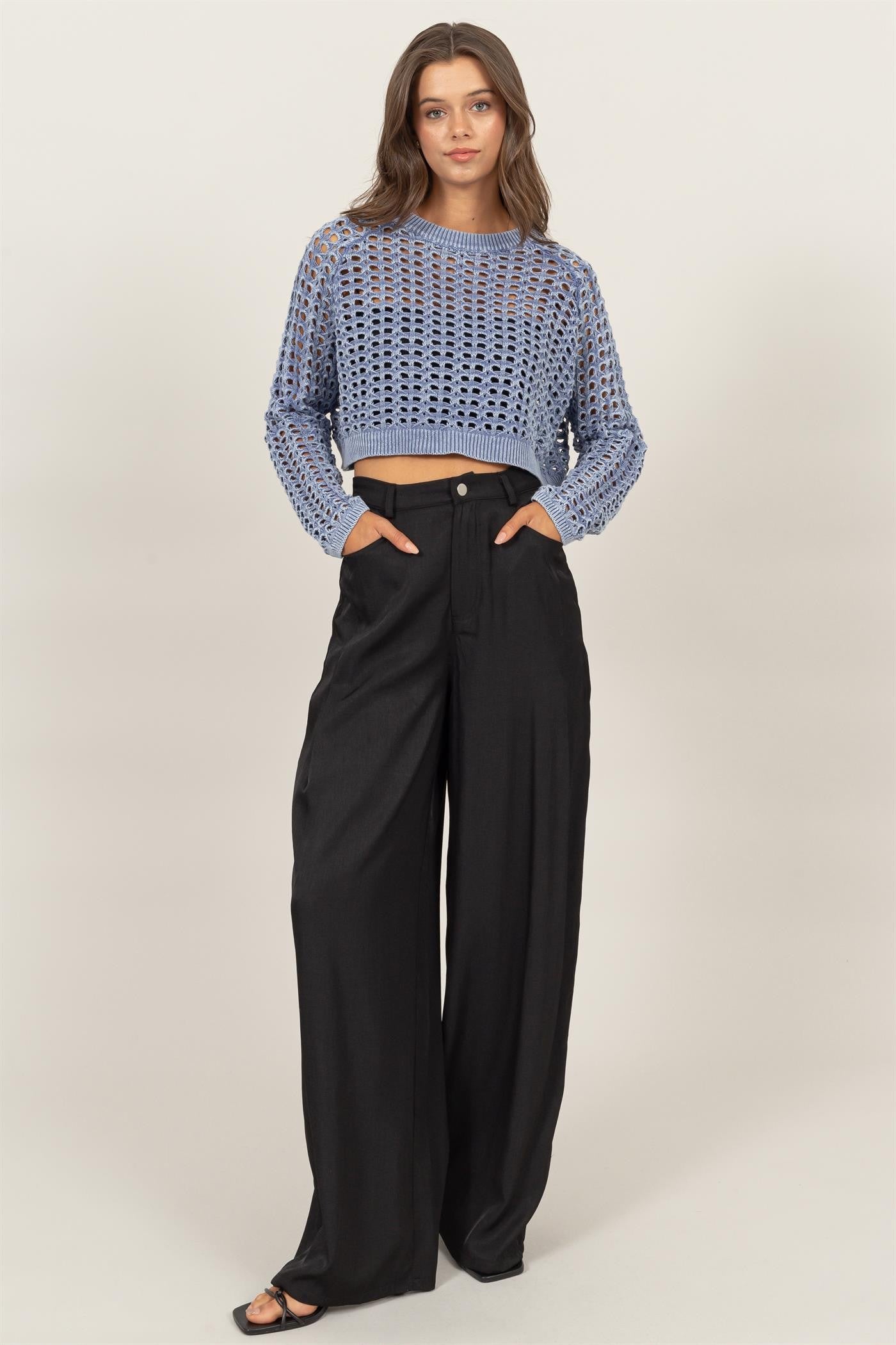 Sweater - Crop Knit 100% Cotton - Blue-hotRAGS.com