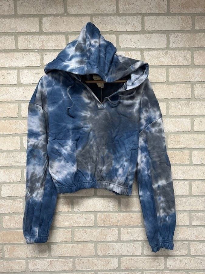Top - Hooded Sweatshirt - Tie Dye Crop Top - Blue-hotRAGS.com