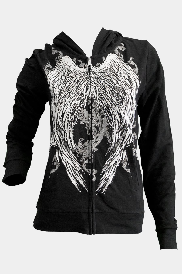 Hoody - Zip Angel Wing Graphic-hotRAGS.com