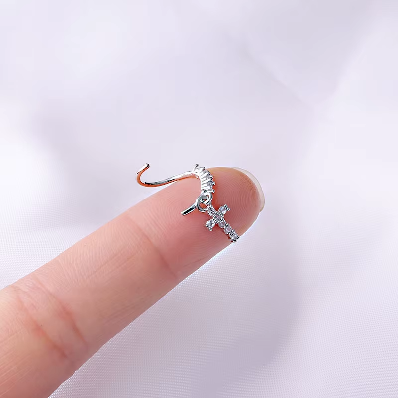 Nose Ring - Cross Dangle 20g - Silver-hotRAGS.com