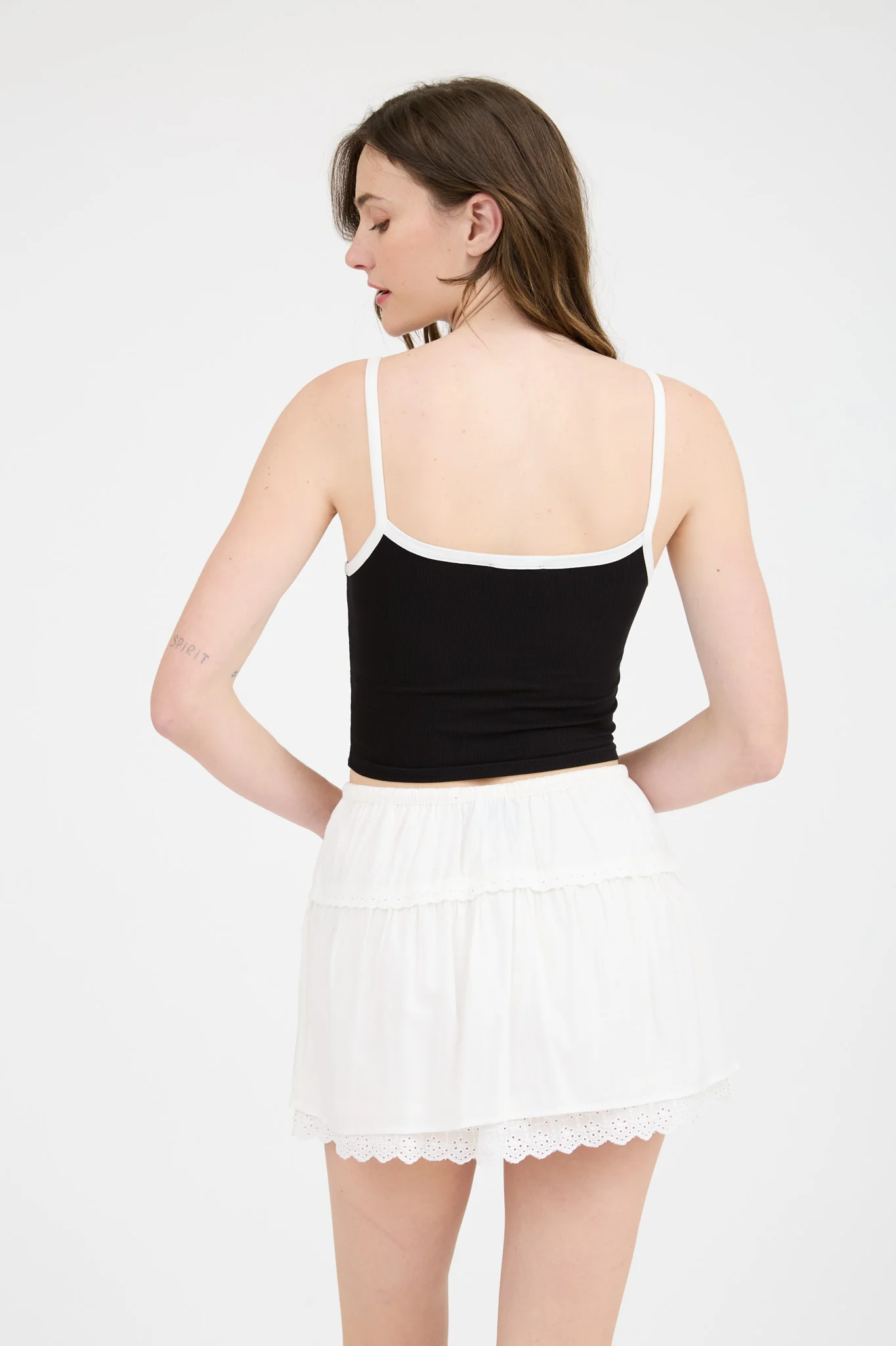 Tank Top - Ribbon Trim Knit Crop - Black