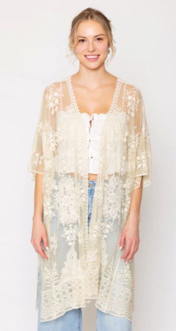 Kimono - Cardigan Floral Lace - Olive