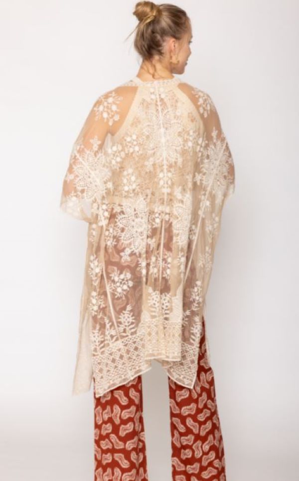 Kimono - Cardigan Floral Lace - Beige