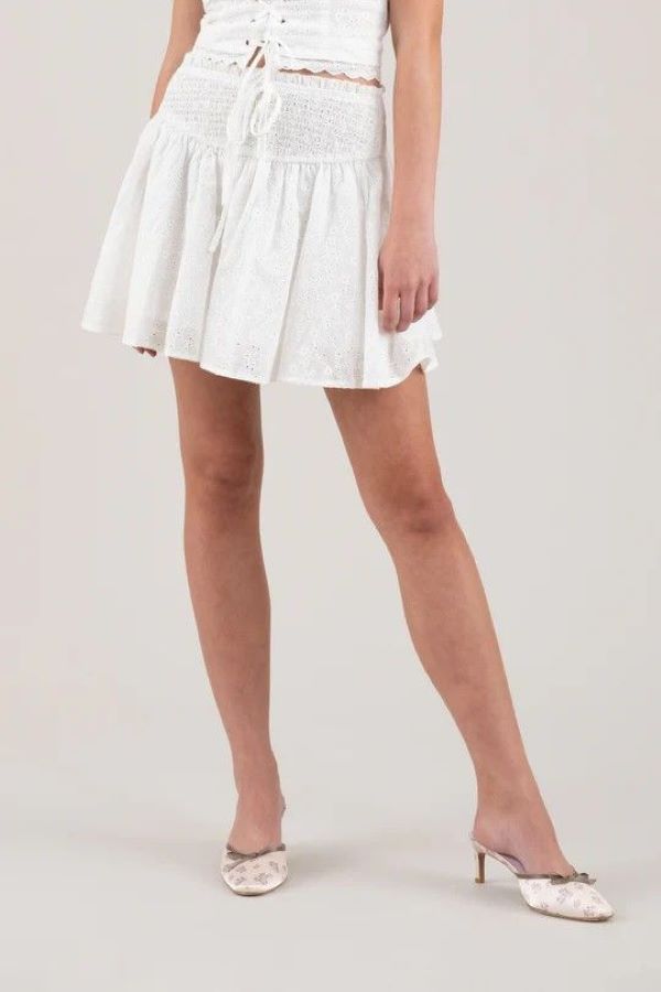 Skirt - Mini Eyelet Smock - White