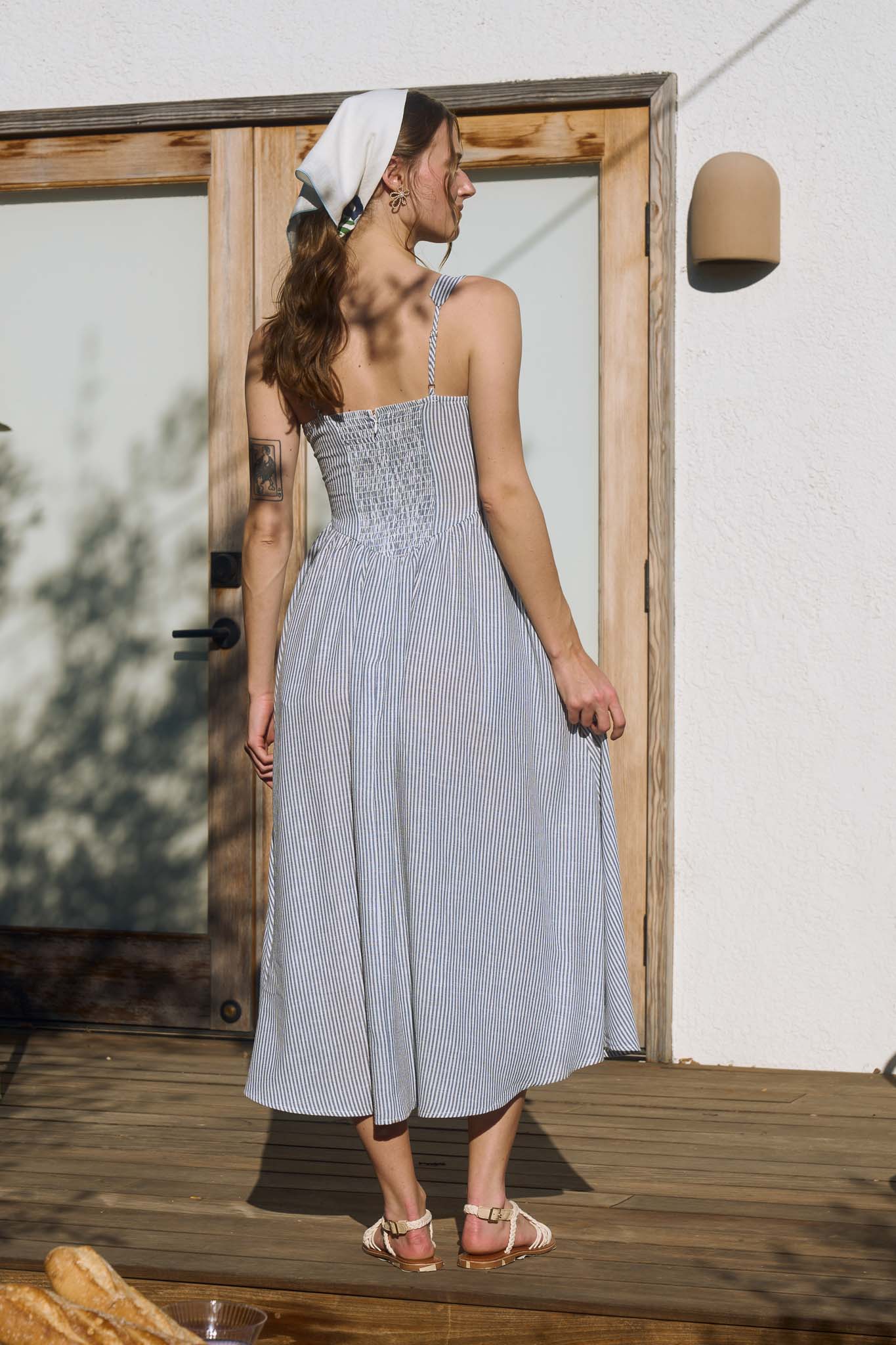 Dress - Midi Stripe Corset - Navy