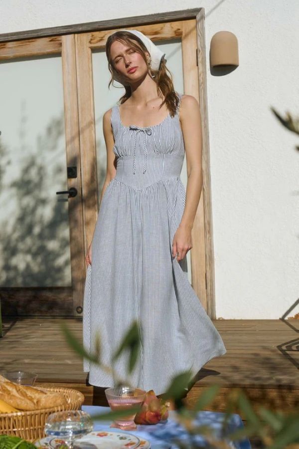 Dress - Midi Stripe Corset - Navy