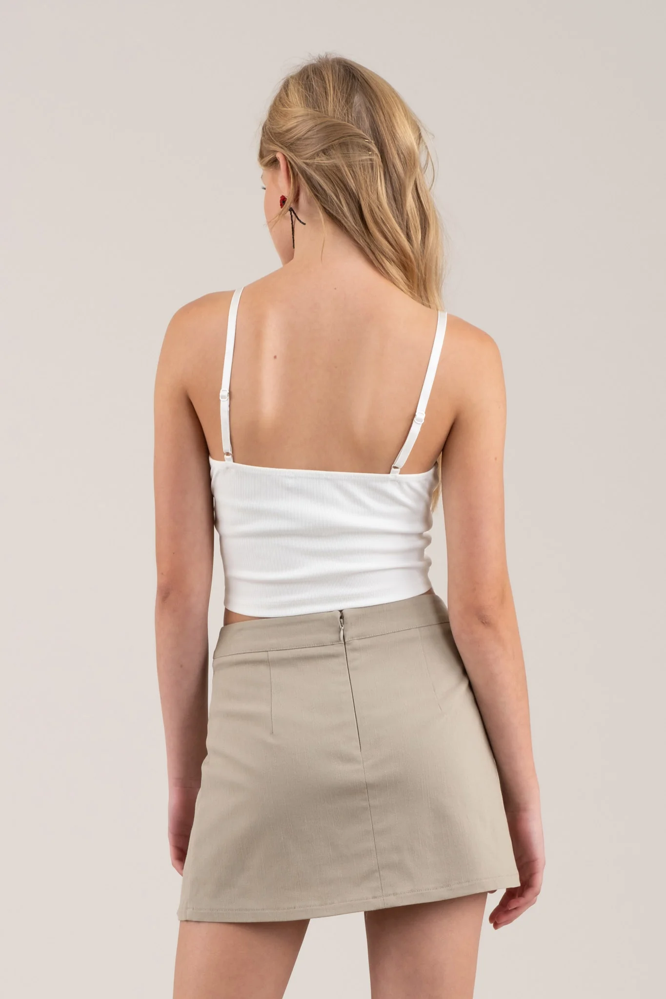 Tank Top Top- Bow Detail Crop Spaghetti - White