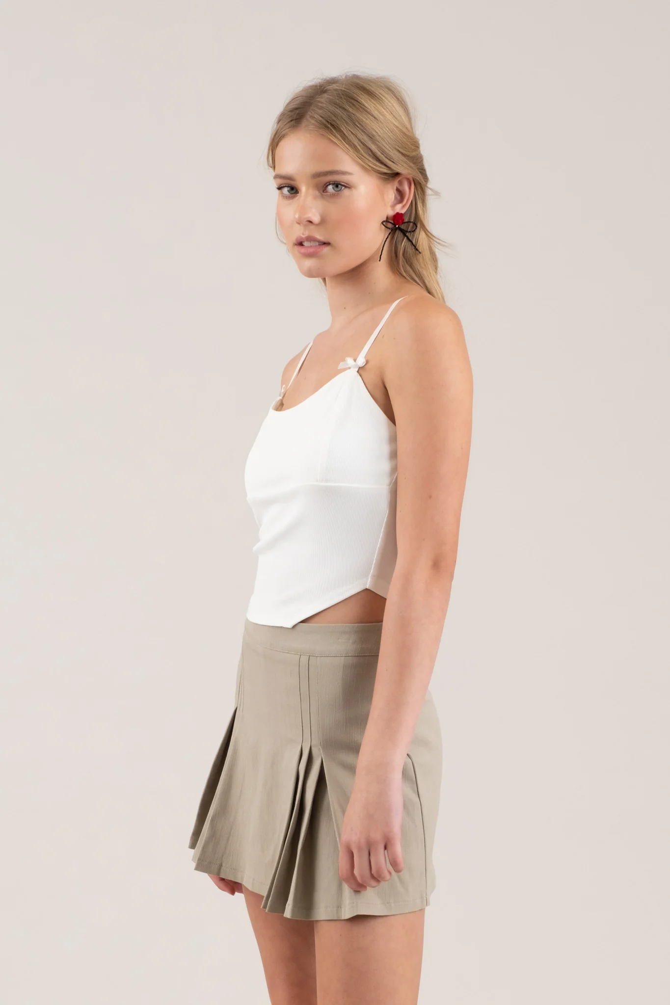 Tank Top Top- Bow Detail Crop Spaghetti - White