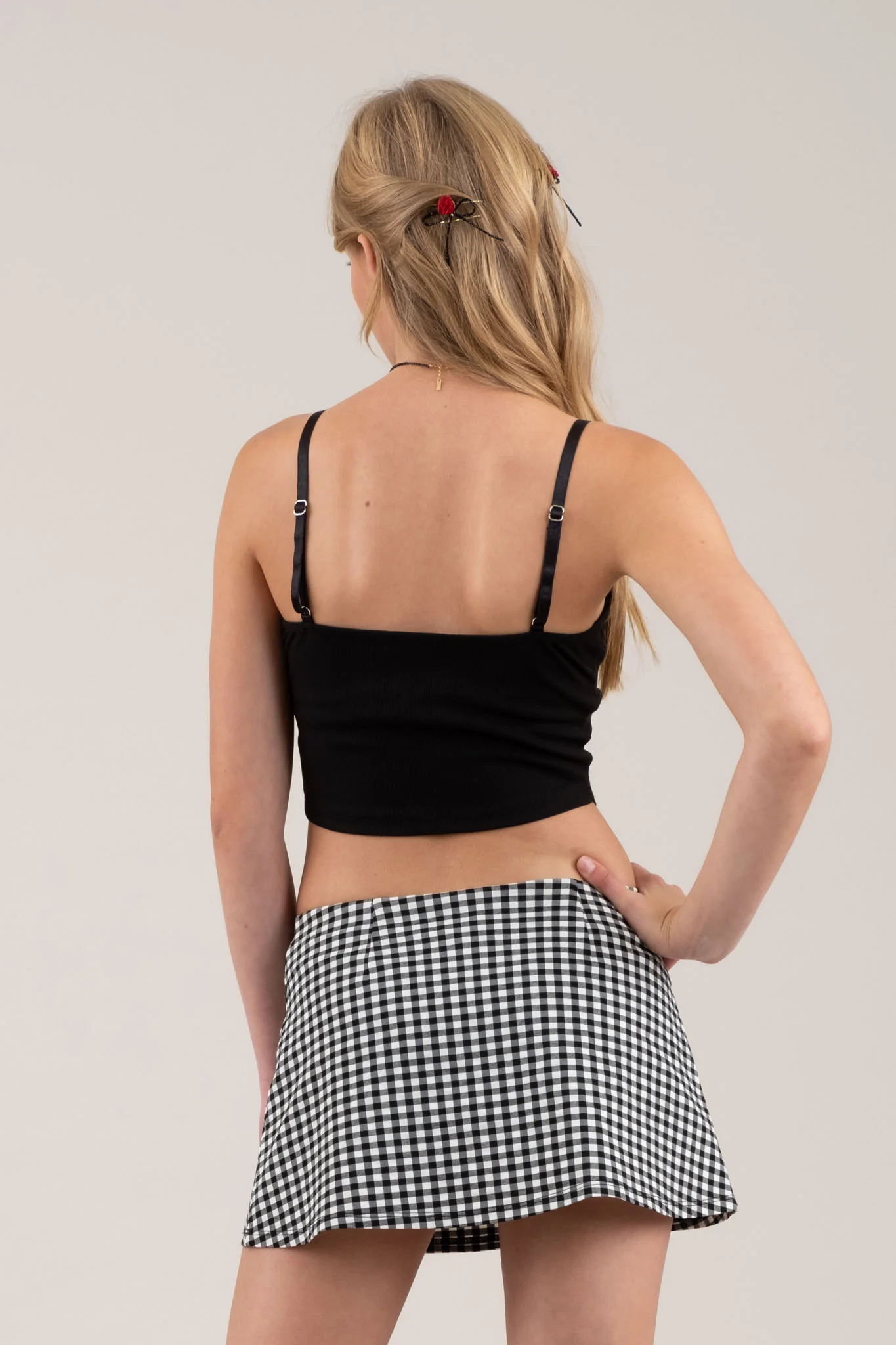 Tank Top Top - Bow Detail Crop Spaghetti - Black