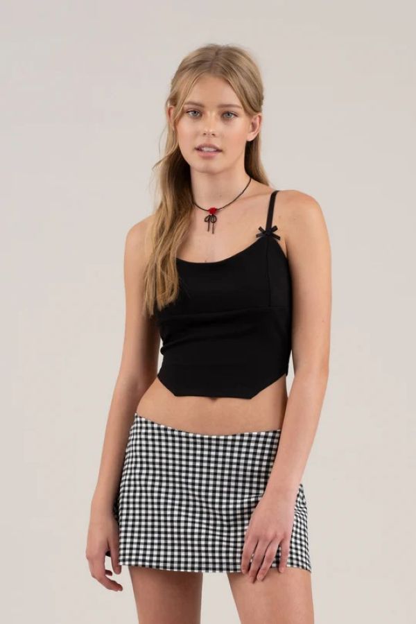 Tank Top Top - Bow Detail Crop Spaghetti - Black