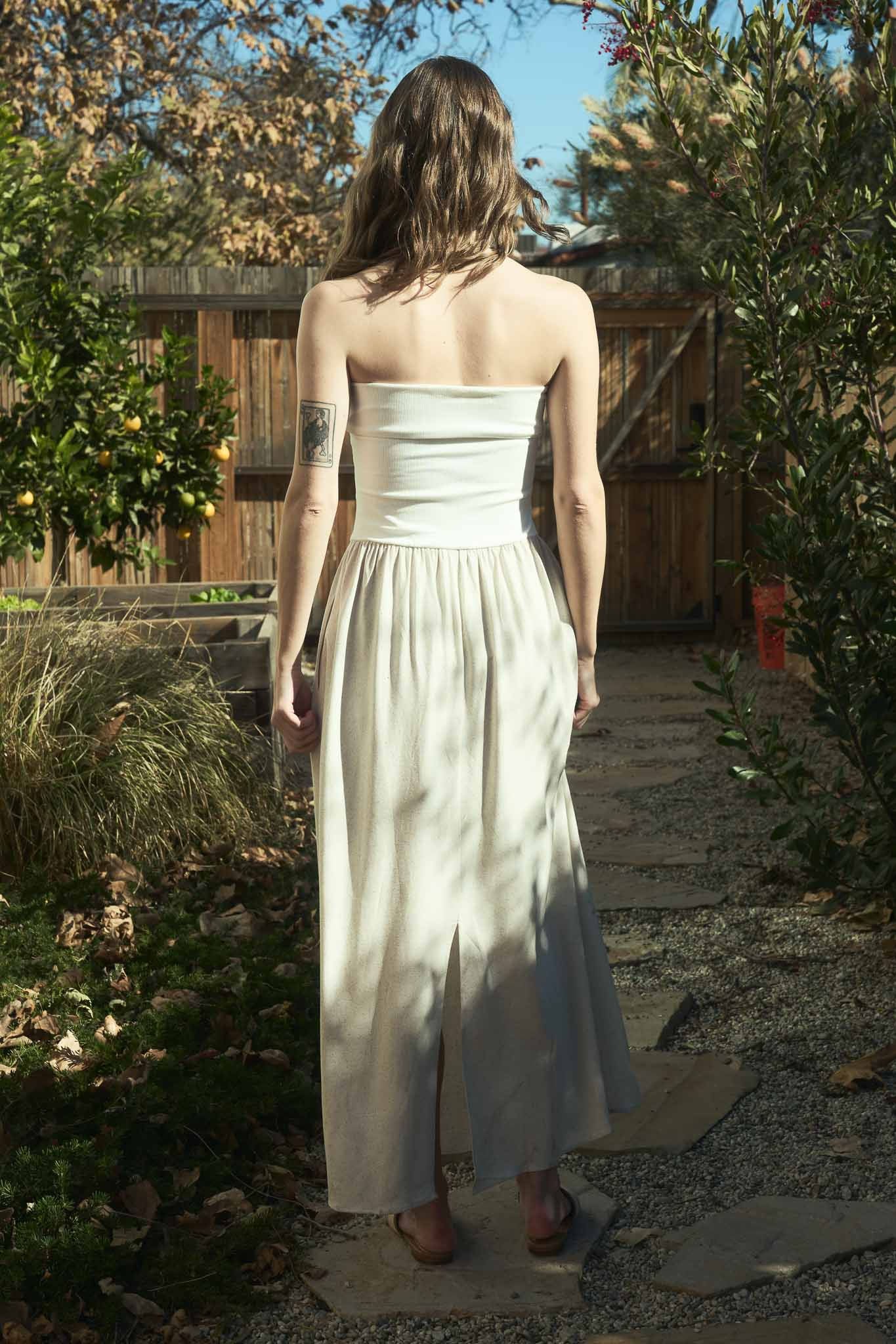 Dress - Mix Media Strapless Fold - Natural