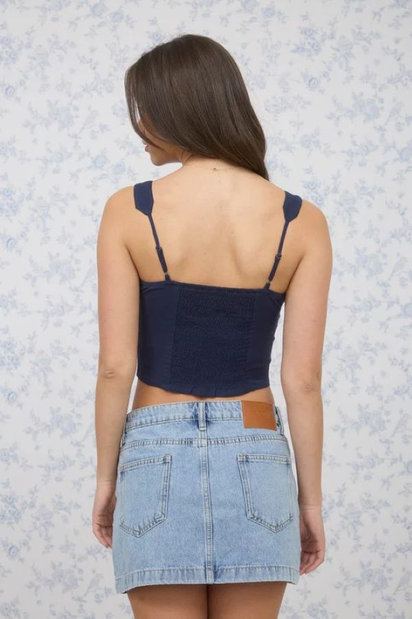 Tank Top Top - Scoop Neck Ruched - Navy