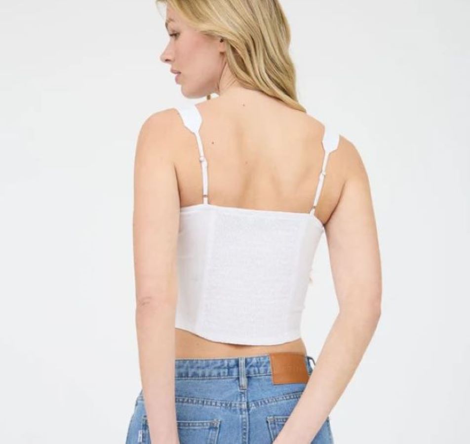 Tank Top - Scoop Neck Ruched - White