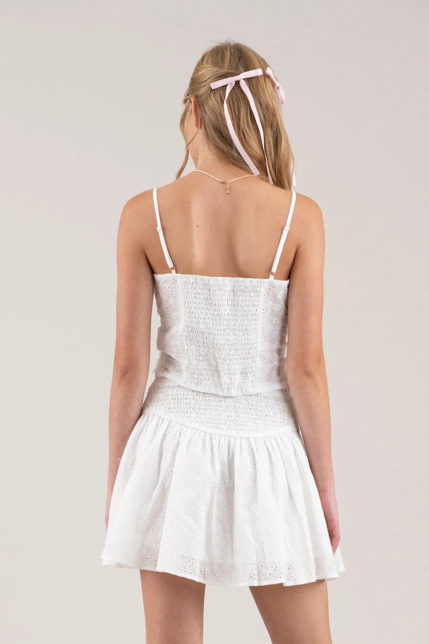 Tank Top- Crop Eyelet Lace Up - White