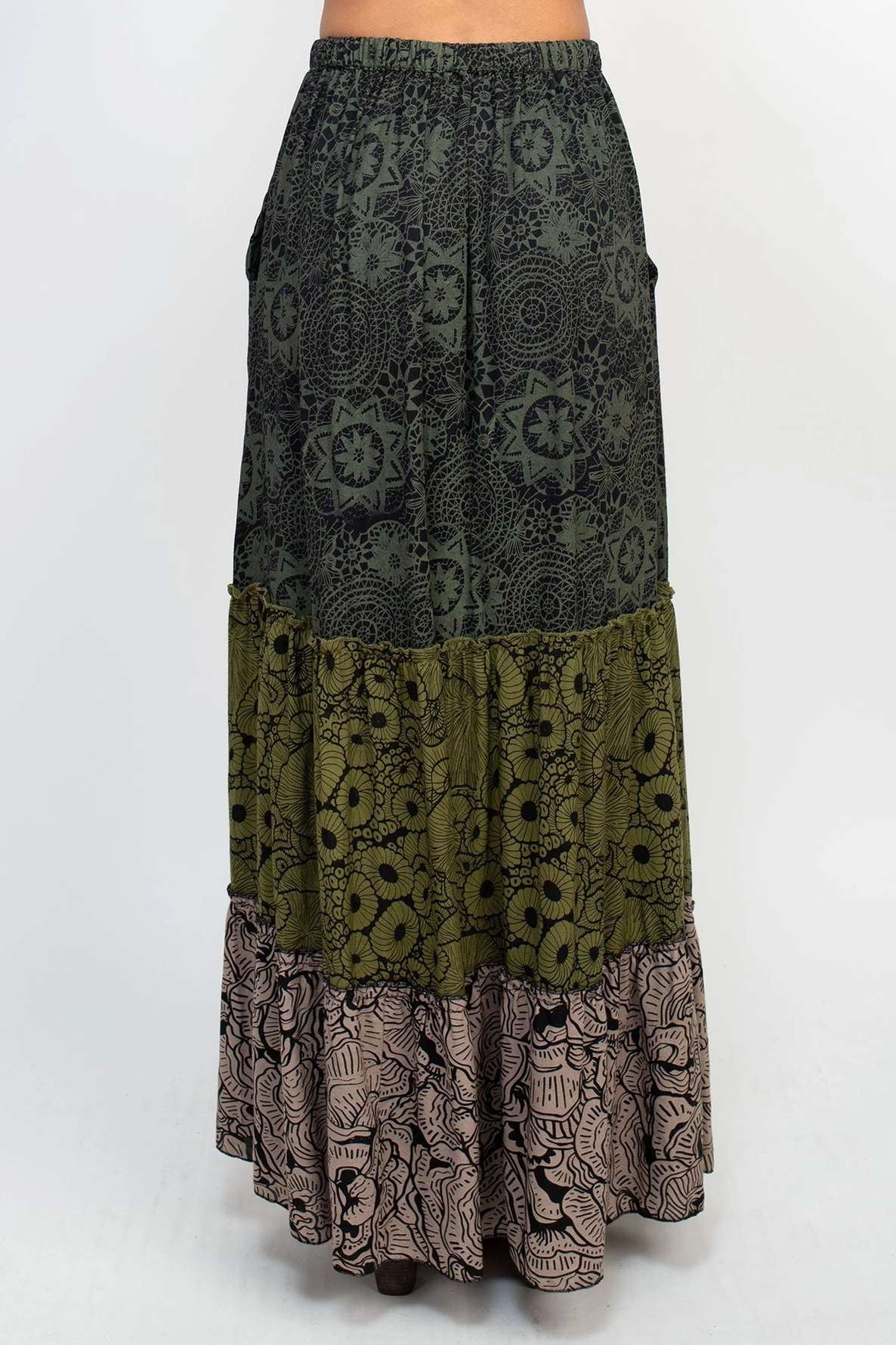 SKIRT - MAXI TIERED LACE PRINT - Sage