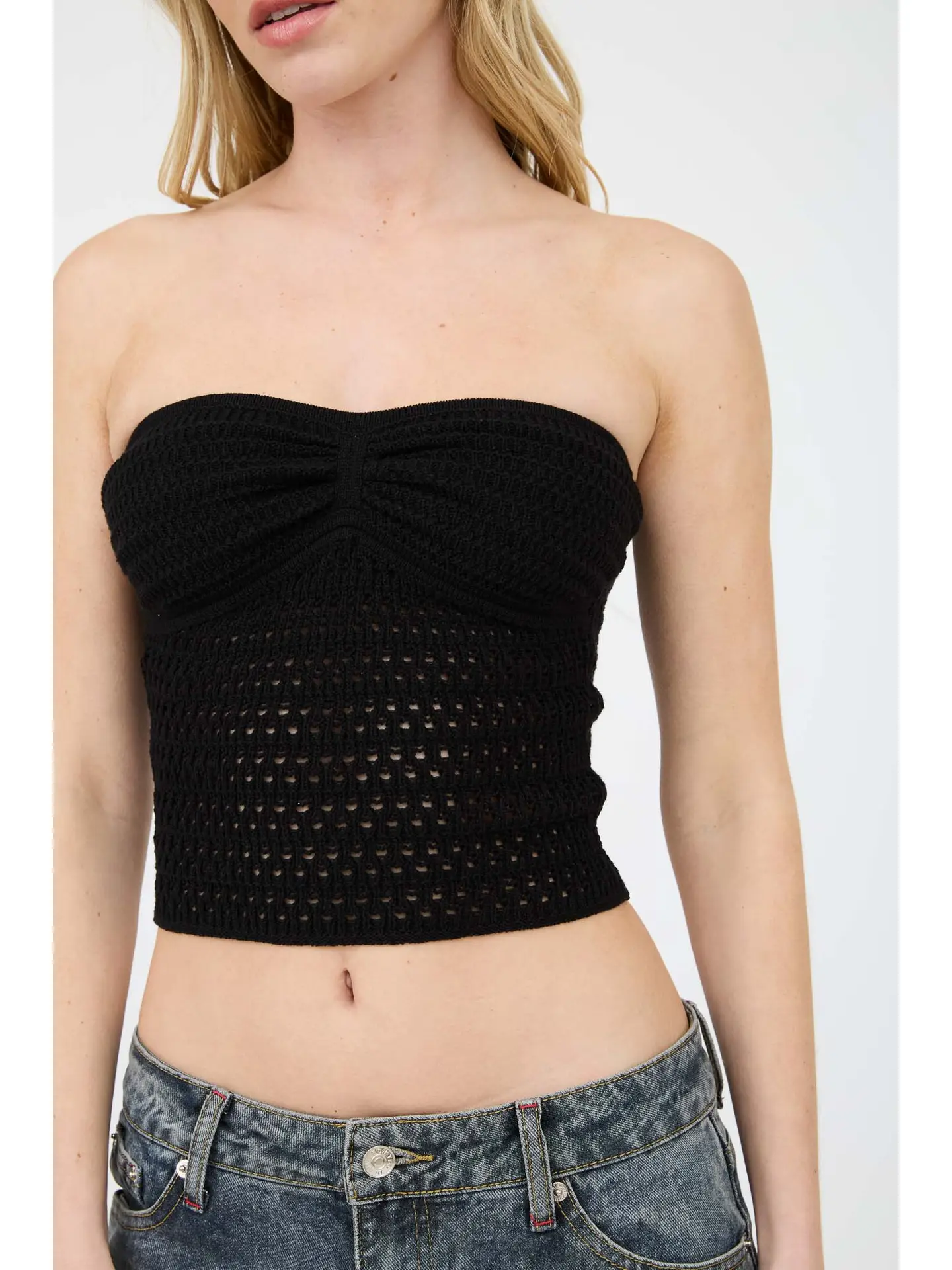 TUBE TOP - CROCHET KNIT - BLACK
