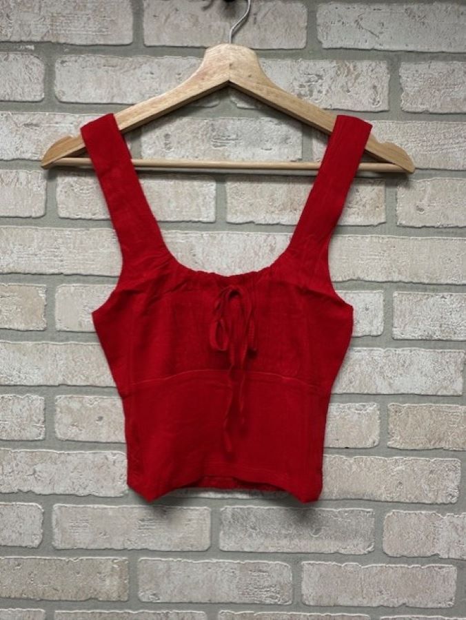 Tank Top - Scoop Neck Ruched - Red