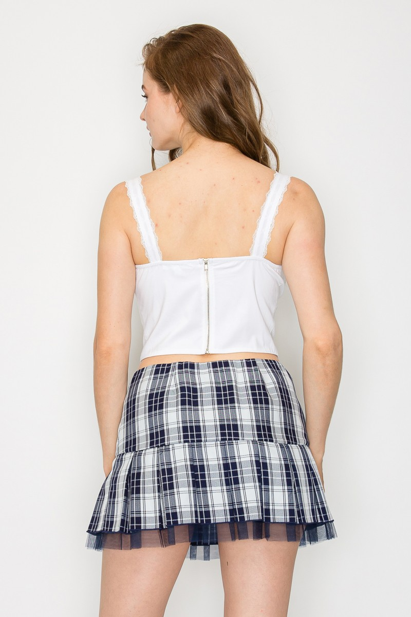 Jr Tank Top - Lace Trim Corset - White