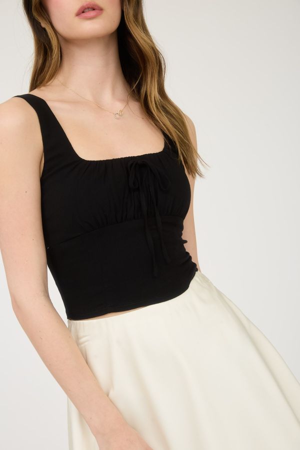 Tank Top - Scoop Neck Ruched - Black