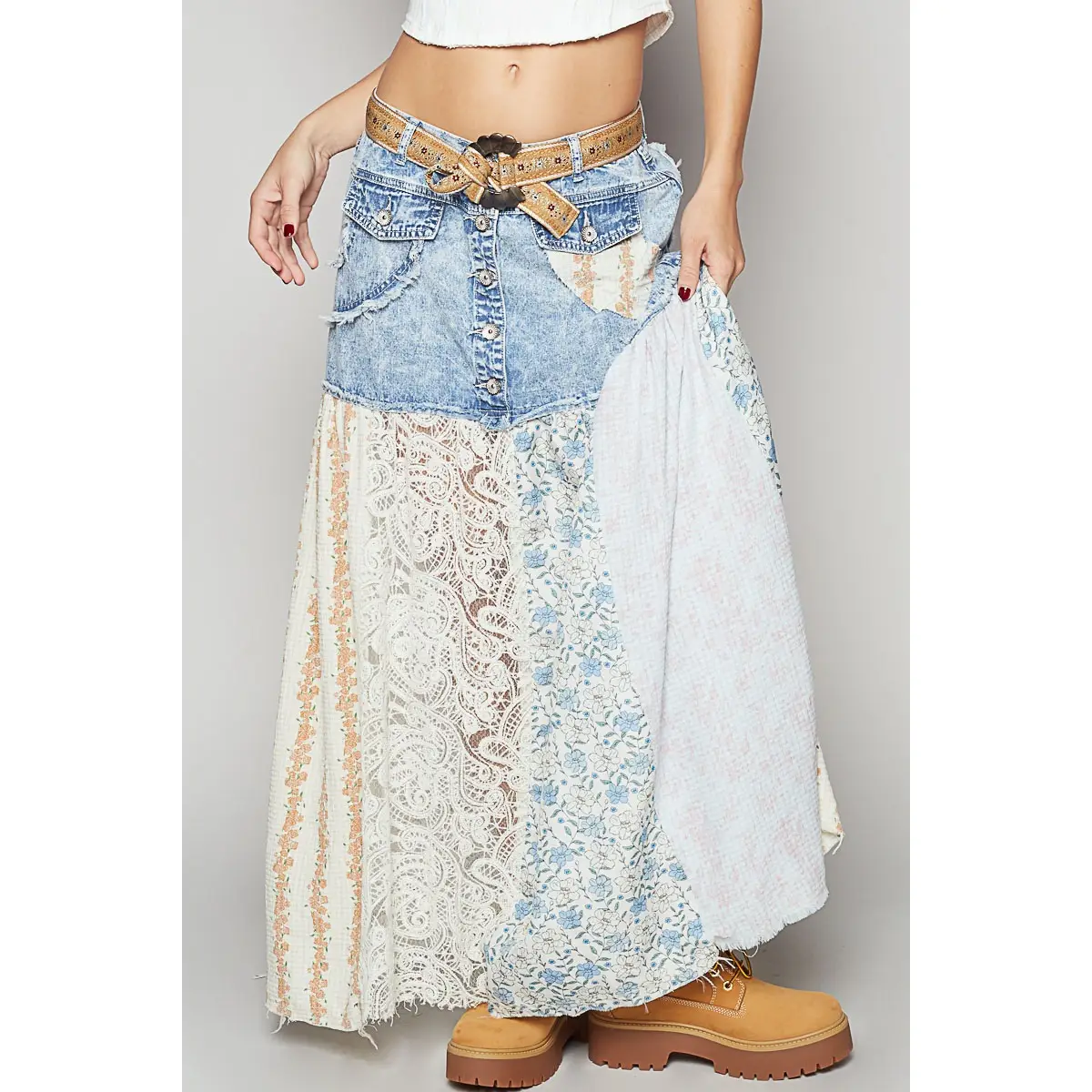 Skirt - Patchwork Woven Floral - Demin - hotRAGS.com