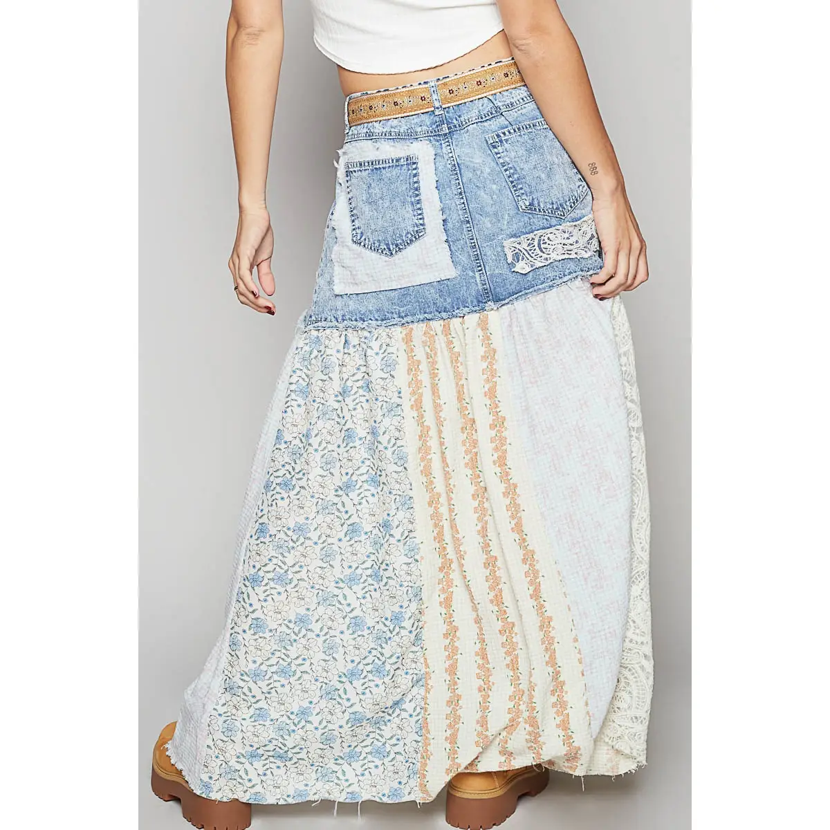 Skirt - Patchwork Woven Floral - Demin - hotRAGS.com