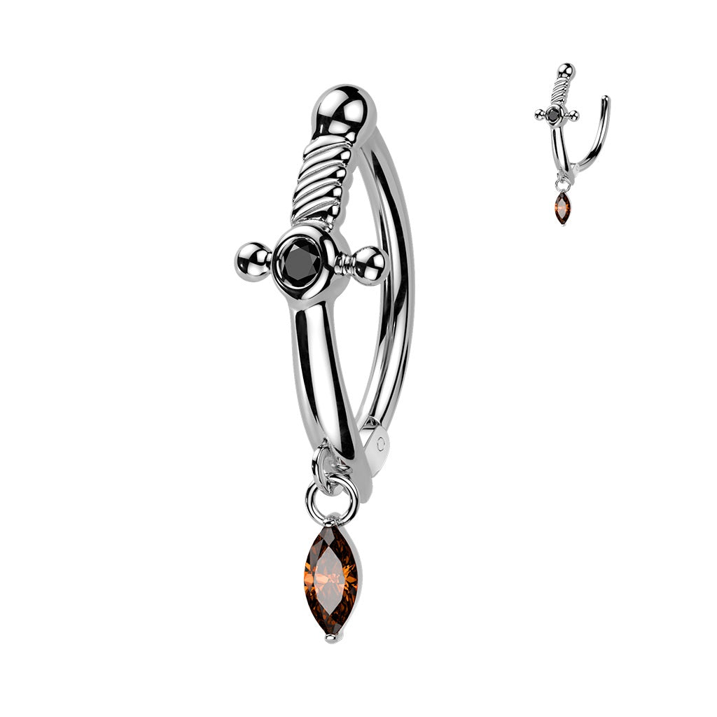 Belly Ring - Hinged Dagger - Silver