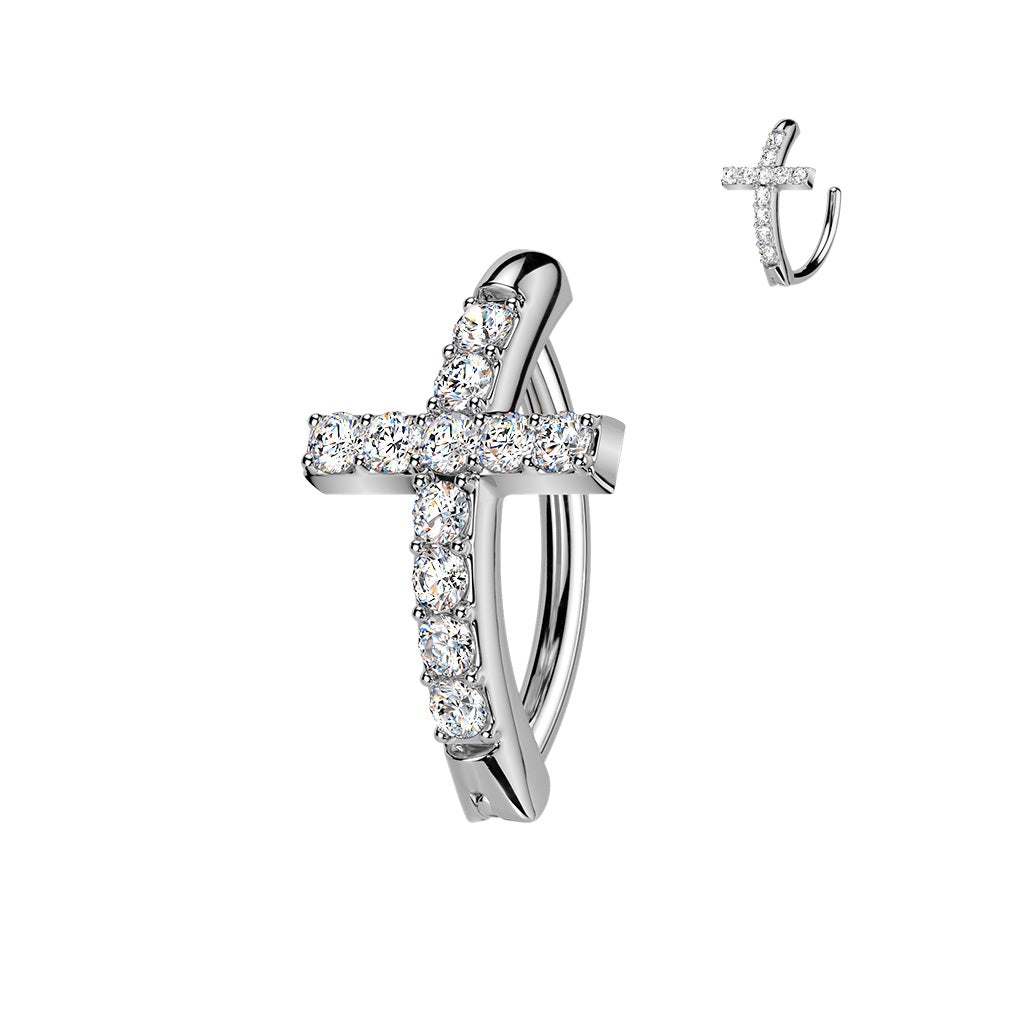 Belly Ring - Hinged Cross - Silver