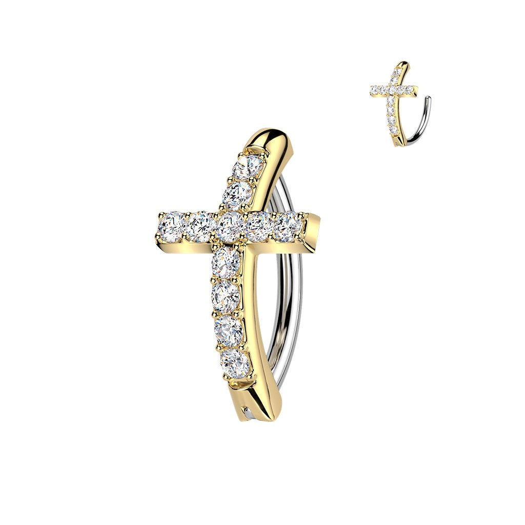 Belly Ring - Hinged Cross -Gold