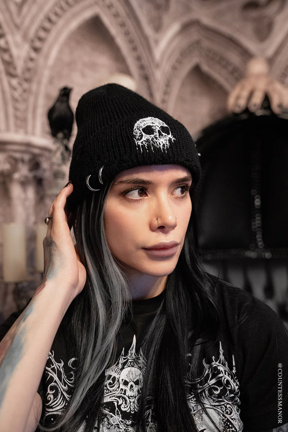 Beanie - Distress Pierced Skull - hotRAGS.com