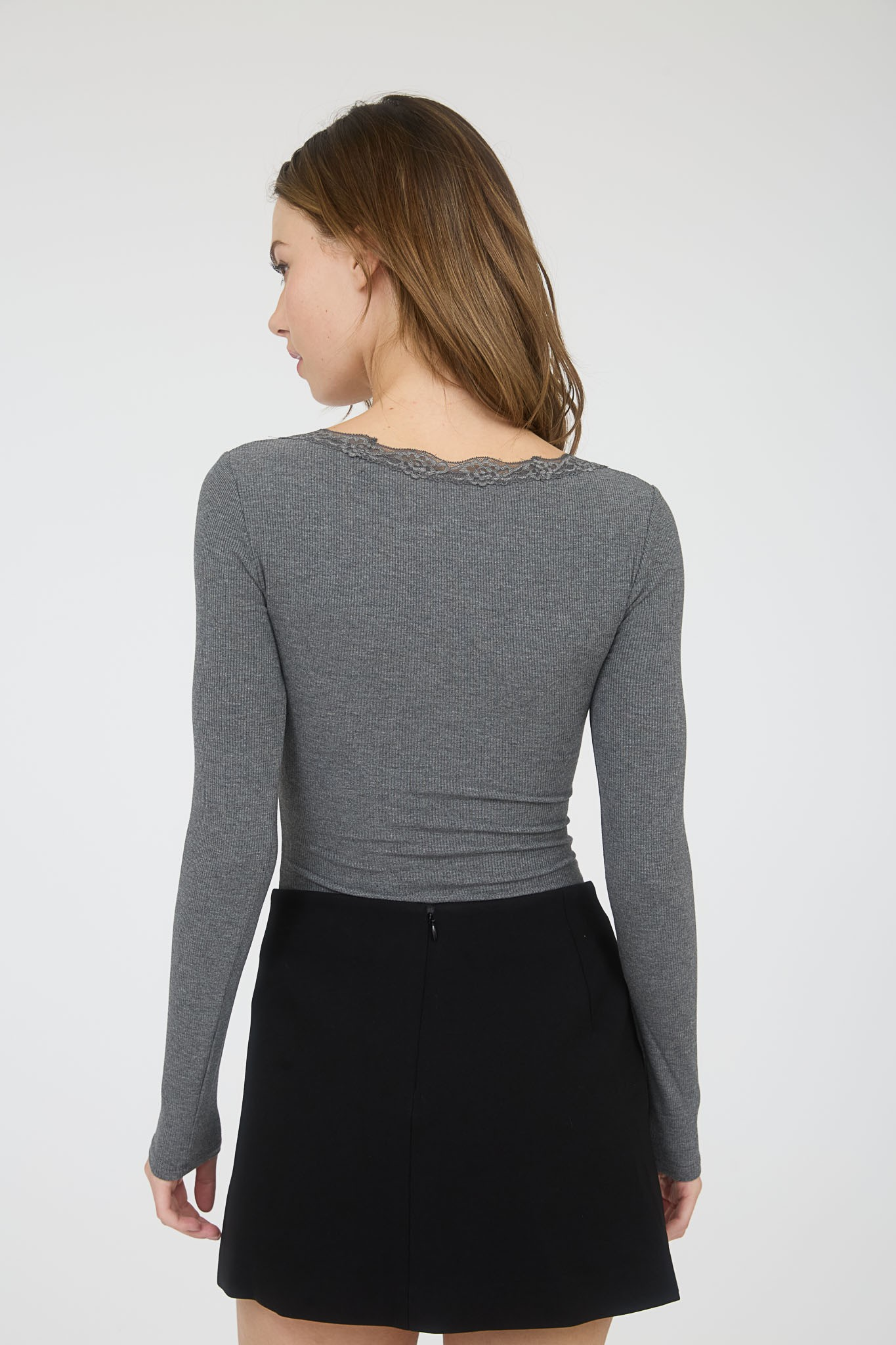 Jr Long Sleeve - Lace Button - Grey