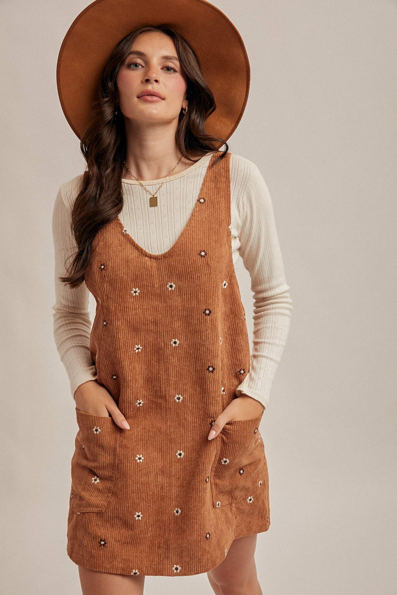 Dress - Mini Embroidered - Carmel