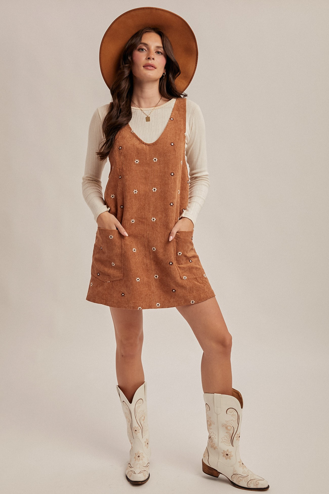 Dress - Mini Embroidered - Carmel