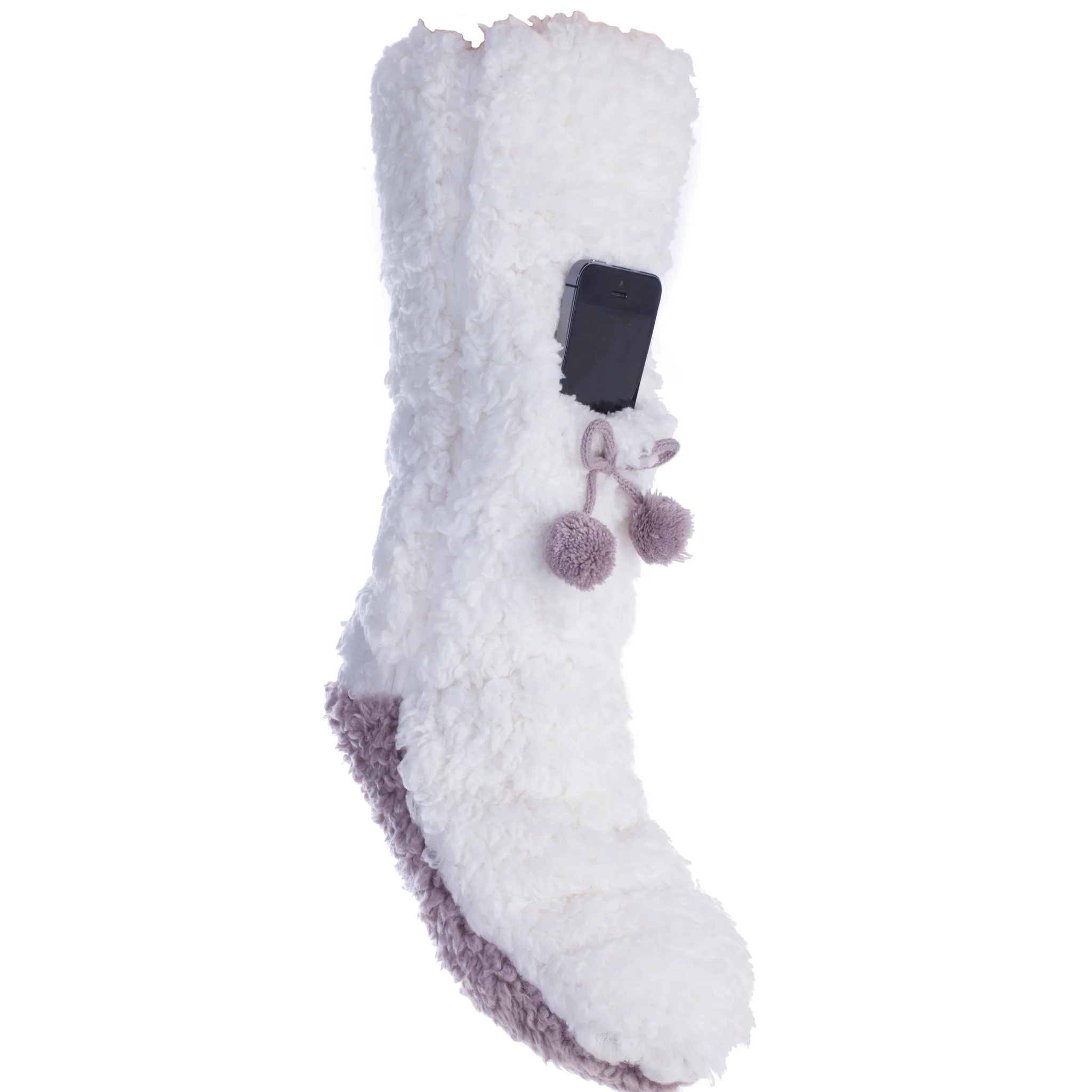 Socks - Fuzzy Charcoal Grey - Cell Phone Pocket