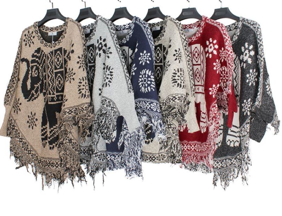 Poncho - Shawl Elephant Fringe