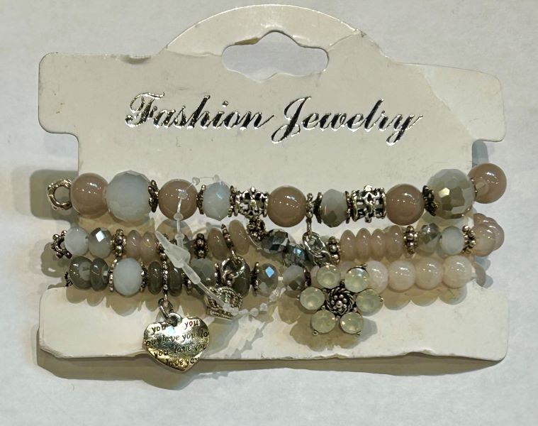 Bracelet - 3pc Stone Heart Charm