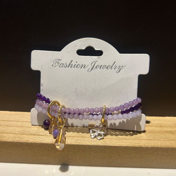 Bracelet - 3pc Gld Chain Purple