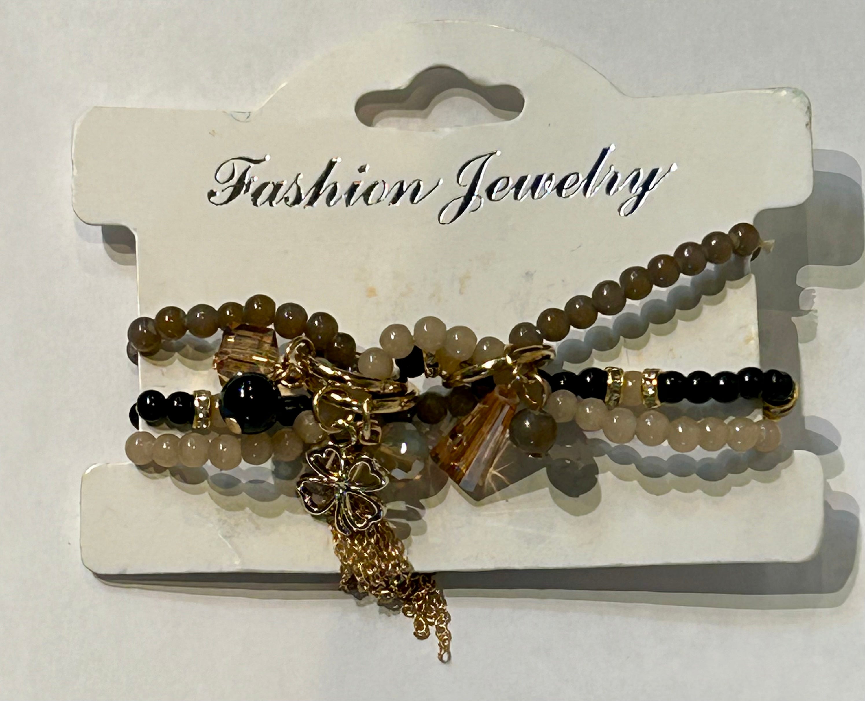 Bracelet - 3 Strands Gold Chain Black