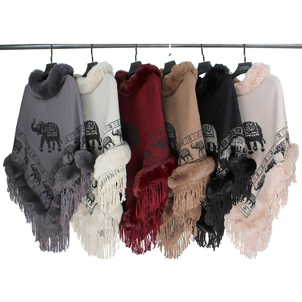 Poncho - Elephant Faux Fur