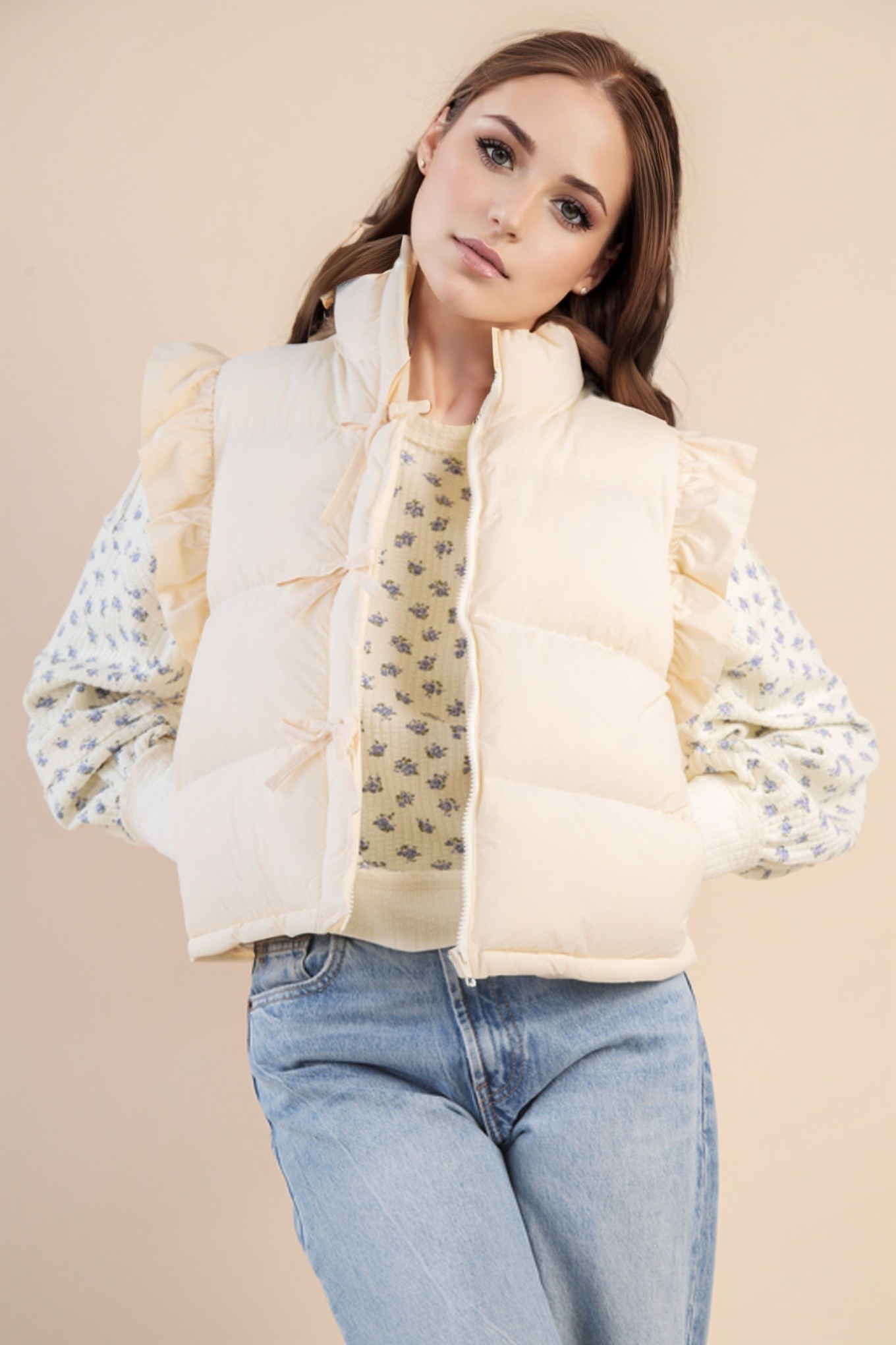 Vest - Ruffle Bow - Cream